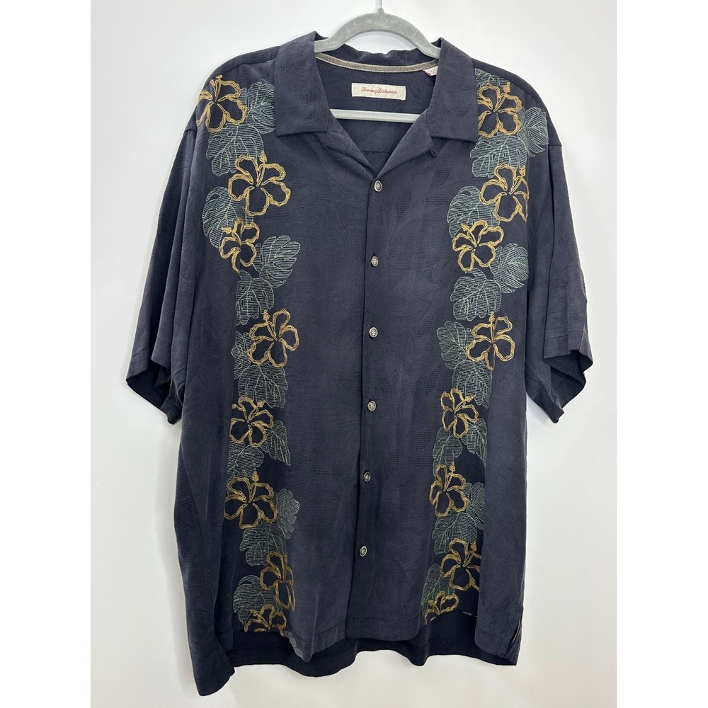 Tommy Bahama 100% Silk SS Floral Button Down Shirt Faded Black Mens XL Coastal - Picture 10 of 10
